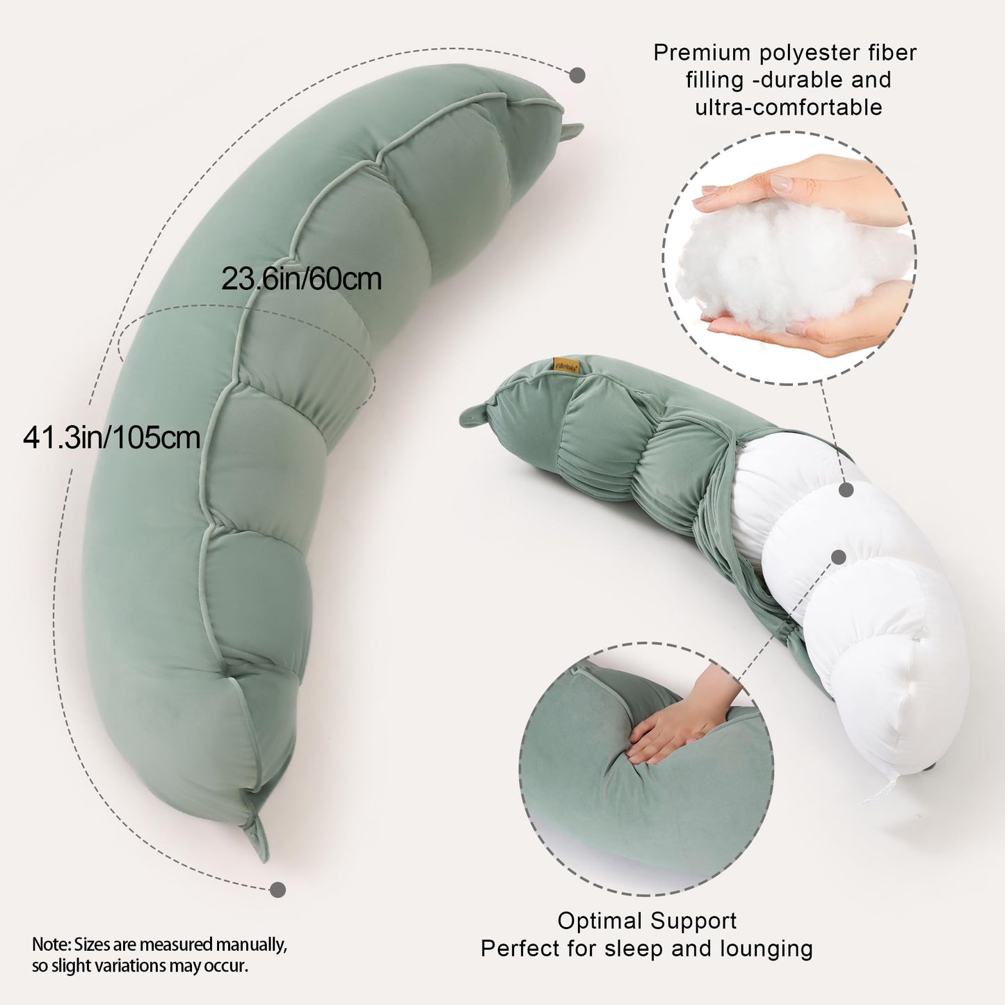 Ailuteie Peallow(Pat. Pend) – Long Round Body Pillow for Adults, Bolster Pillow for Sleeping, Soft and Supportive Pillow for Sleeping & Lumbar Support