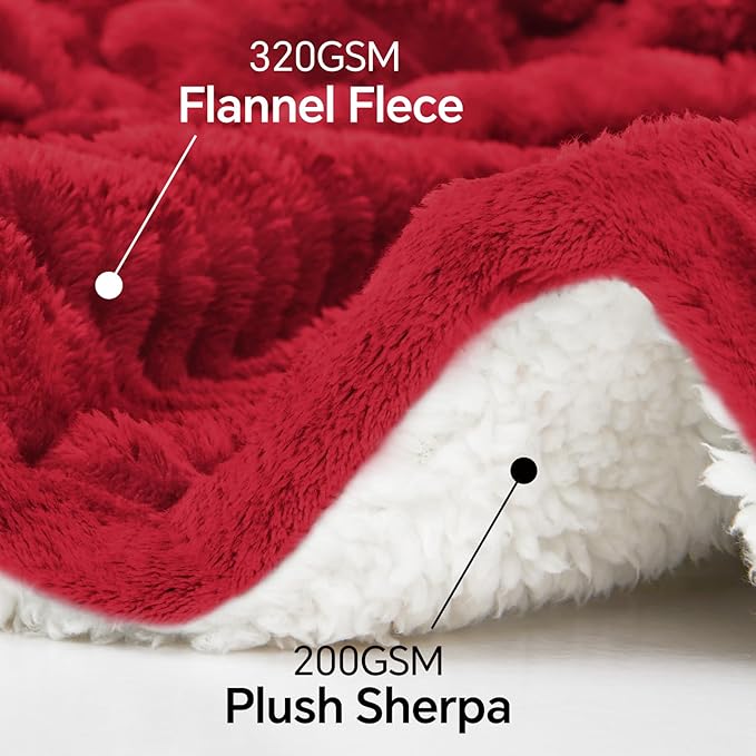 INFIIXSO Sherpa Throw Blanket for Couch - Super Soft & Warm Striped Fleece Blanket, Cozy Plush Fluffy Blanket All Season Use (Red, 60x80 Inches)