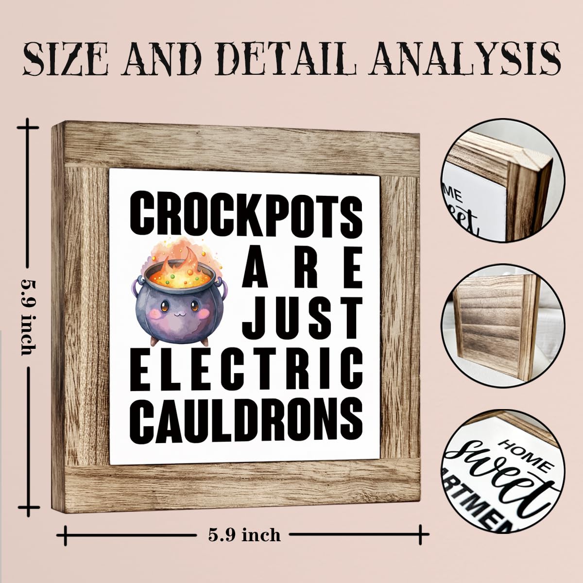 Funny Kitchen Sign, Crock Pots Are Just Electric Cauldrons, Kitchen Humor Signs, Freestanding Home Decor, Farmhouse Home Office Decoration 5.9x5.9 Inches