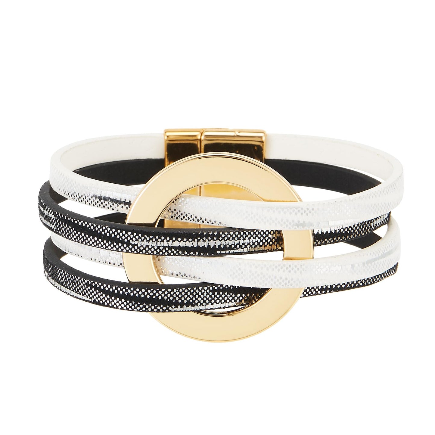 QIUTIMIY Leather Bracelets for Women Trendy Boho Cuff Bracelet Layered Bangle with Clasp Hand Wrist Jewelry Western(Style 9-Black White)
