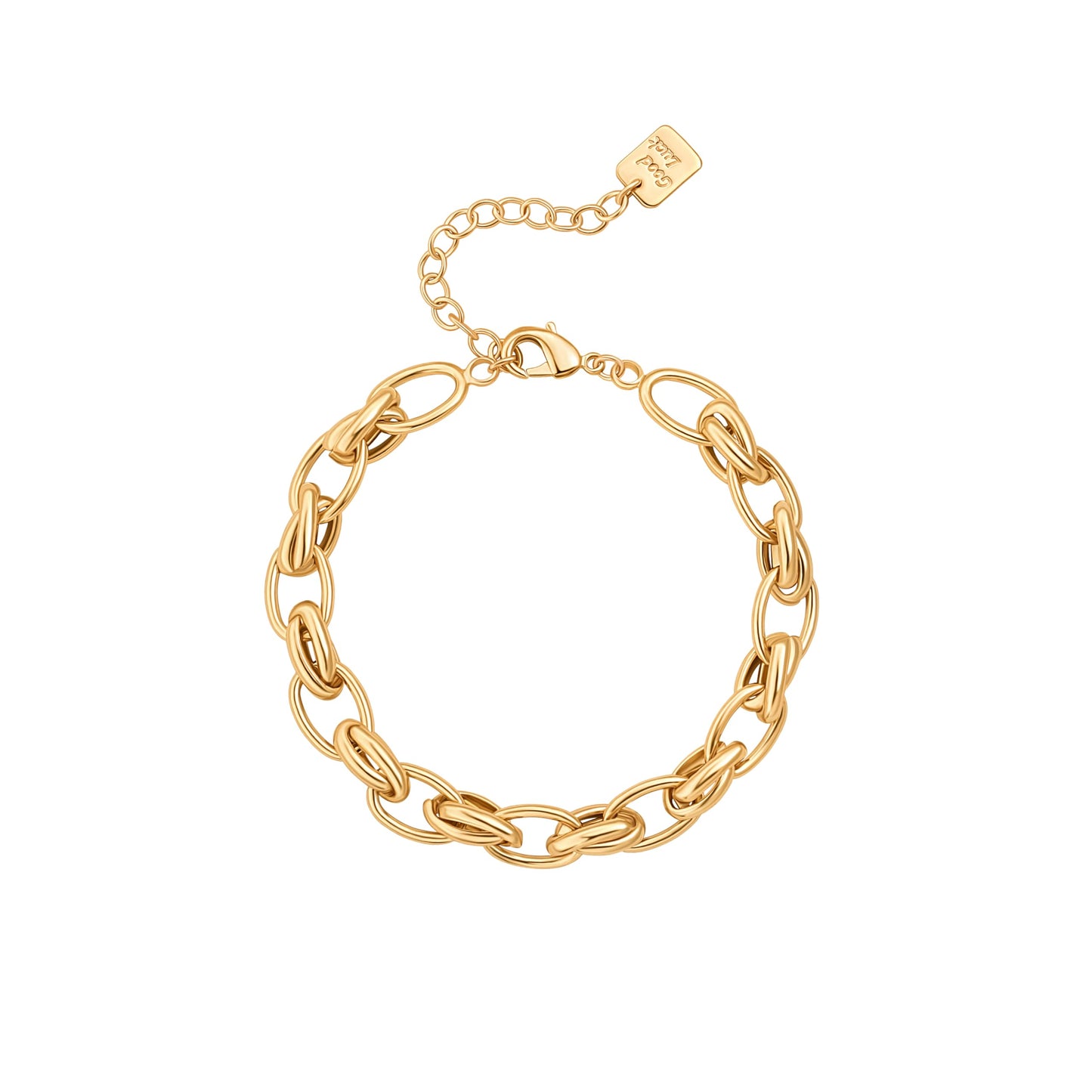 SOFYBJA Dainty 18K Gold Chunky Knotted Chain Bracelet for Women Adjustable Oval Link Bracelet Layered Jewelry