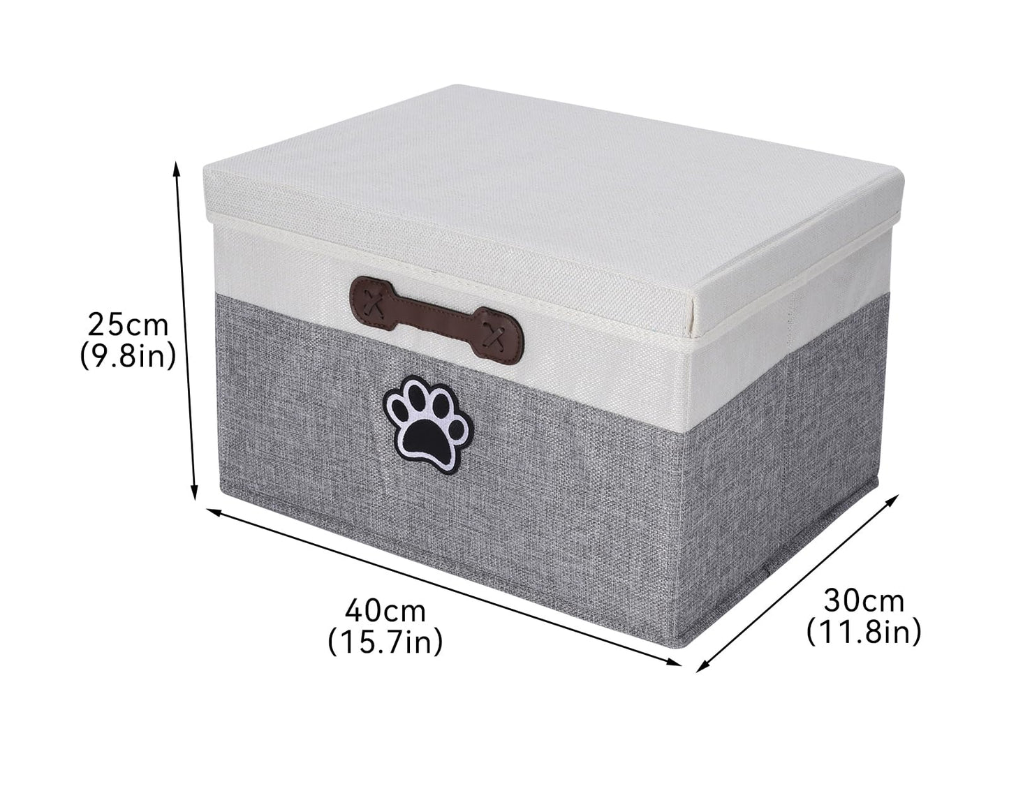 Brabtod Dog Toy Basket with Lid, Fabric Dog Toy Box with Handle, Collapsible Dogs Cat Toys Storage Bins,Pet Storage and Orgnizer-White/Gray