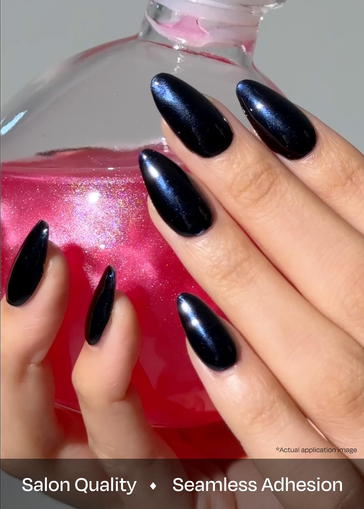 ohora Semi Cured Gel Nail Strips (N Navy Chrome) - Works with Any Lamps, Salon-Quality, Long Lasting, Easy to Apply & Remove - Includes 2 Prep Pads, Nail File & Wooden Stick