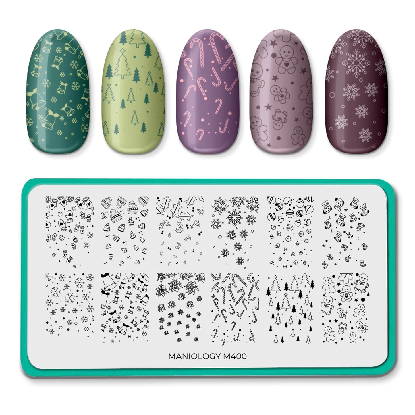 Maniology Holiday Cheer Nail Stamping Plate Set | 3-Piece Christmas-Themed Manicures, Winter-Inspired Nail Designs – Reusable, Rectangular Stainless Steel Nail Art Templates for DIY Manicures