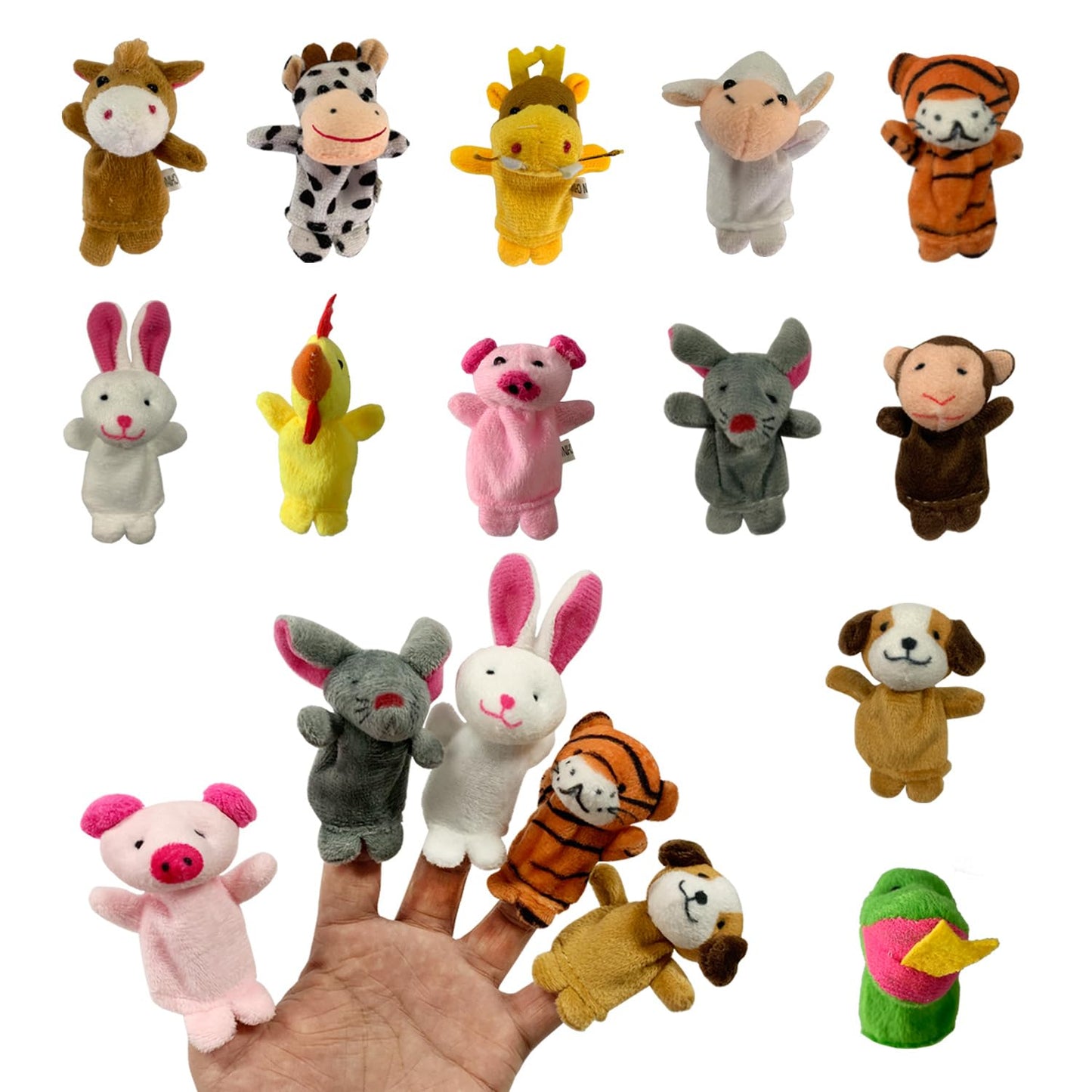 JIALWEN 12 Pack Animal Soft Plush Finger Puppet Kids Theme Gifts Greeting Cards School Classroom Exchange Game Prizes Party Favors