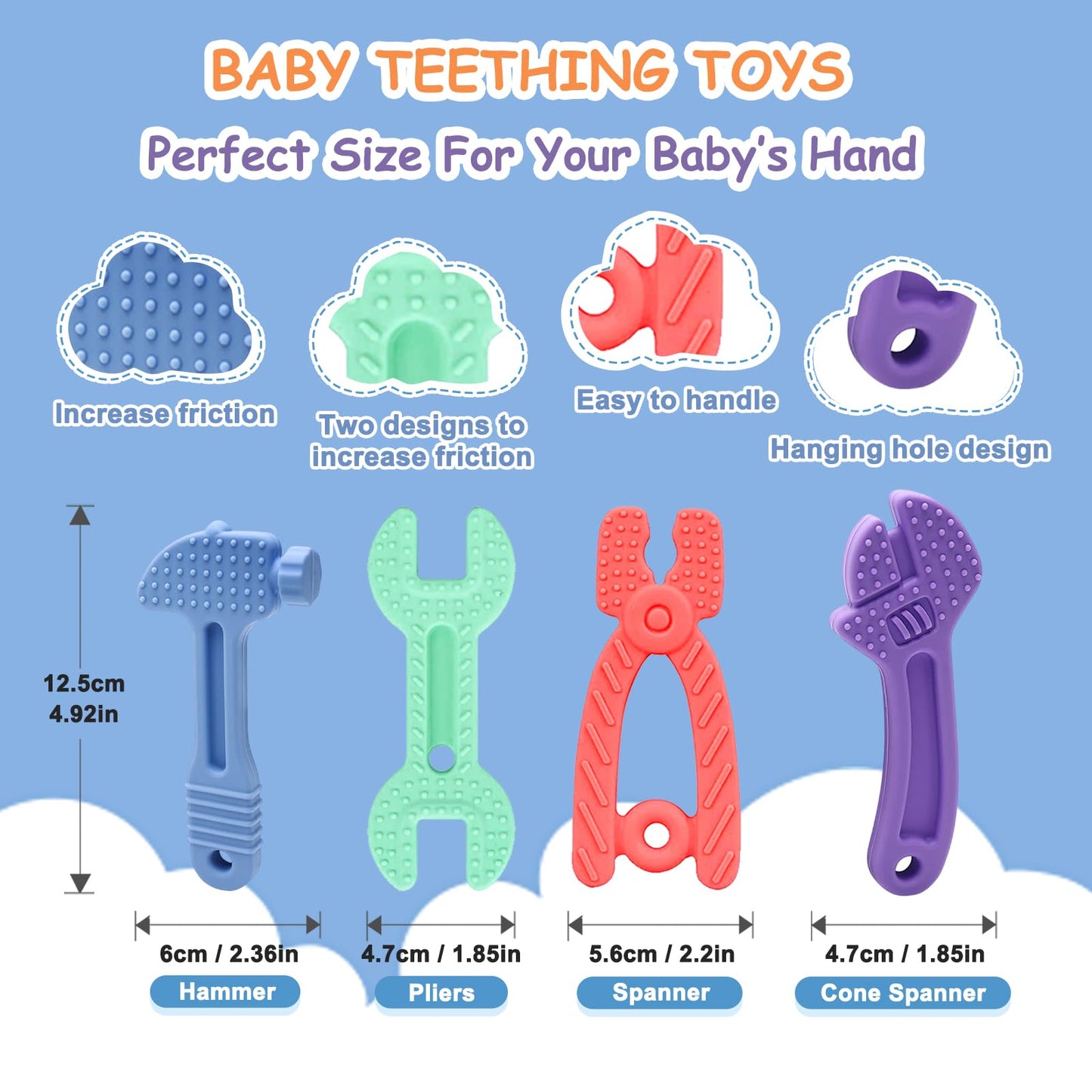 Yoolane Baby Teething Toys, Silicone Teether for Babies 3 6 12 18 Months, Tools Set Baby Teether Sensory Chew Toys for Toodler Infant, Newborn Stuff Essential Gift, BPA Free (4 Pieces)