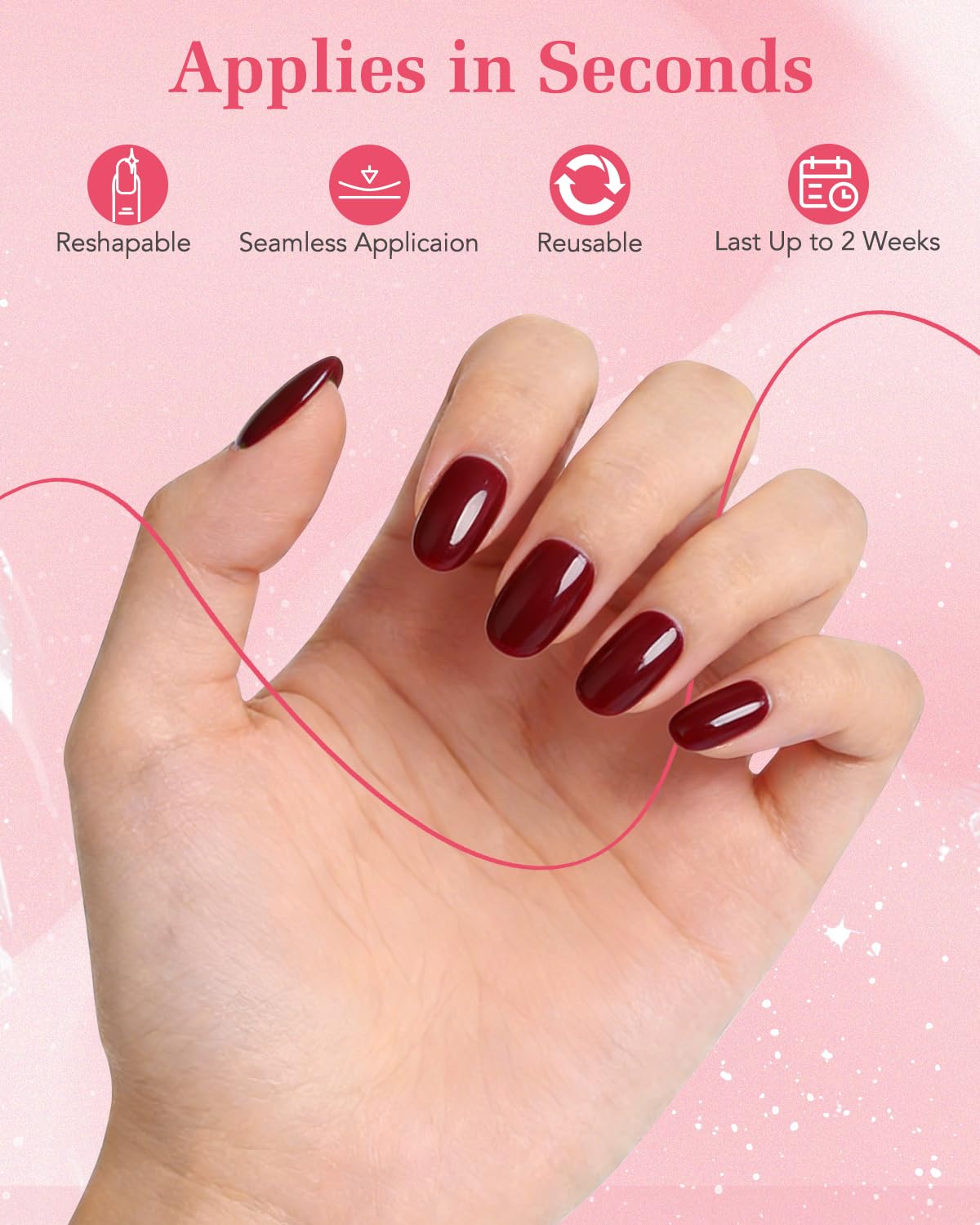 Skiennix Press on Nails Short,30 Pieces Burgundy Oval Fake Nails Reusable Stick Kit with Glue, Adhesive Tabs, Mini Nail File, 15 Sizes Natural Whitening for Women Dark Red