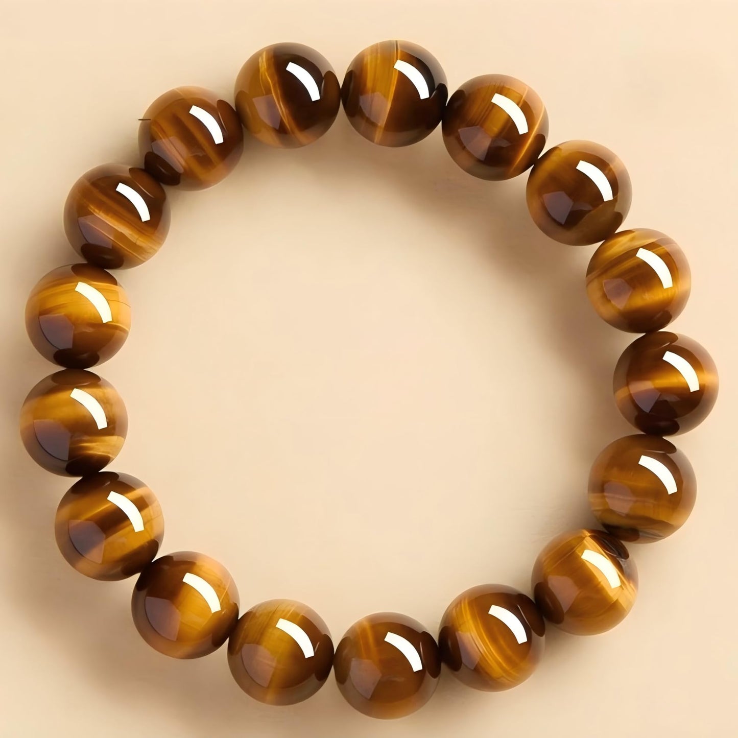 Rosolaratop Natural Tiger Eye Stone Bracelet, 8-12mm Healing Energy Gemstone Beads, Elastic Stretch Design for Yoga and Meditation (8MM)