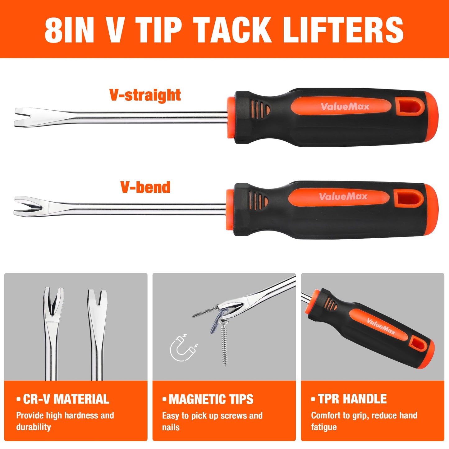 VALUEMAX 3Pcs Nail Puller and Staple Remover Tool, Include 7" End Cutting Pliers, 8" Bendable and Straight V Tip Staple Puller, Upholstery Tools for Cutting Wires, Removing Nails and Staples