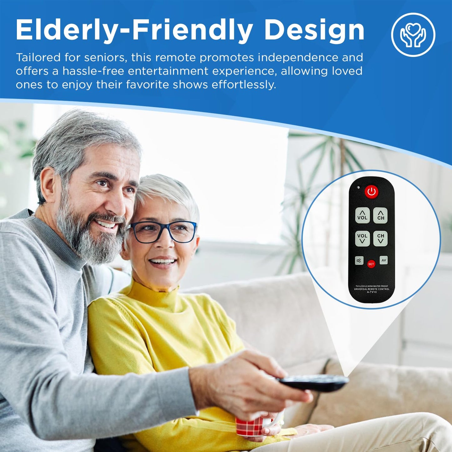 Universal Big Button TV Remote for Seniors, Elderly - Simple Remote - Easy to Use and Set Up with Auto Search & Learning Functions for Major TV Brands, Dementia Friendly Gifts