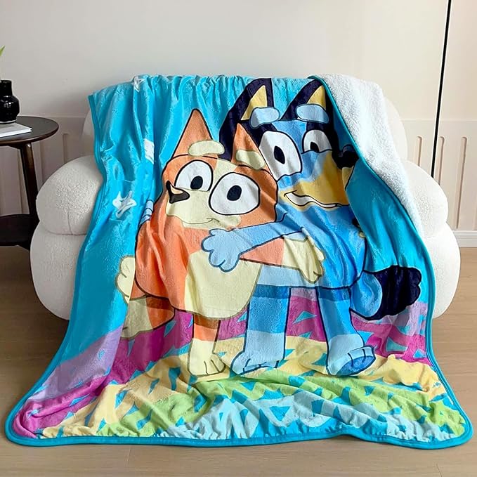 Bluey Fleece Blanket Set - Bundle with Large Soft Toddler Throw Plus Stickers, More for Kids, Boys, Girls, Toddlers | Big Bluey and Bingo Blanket 60" x 80"