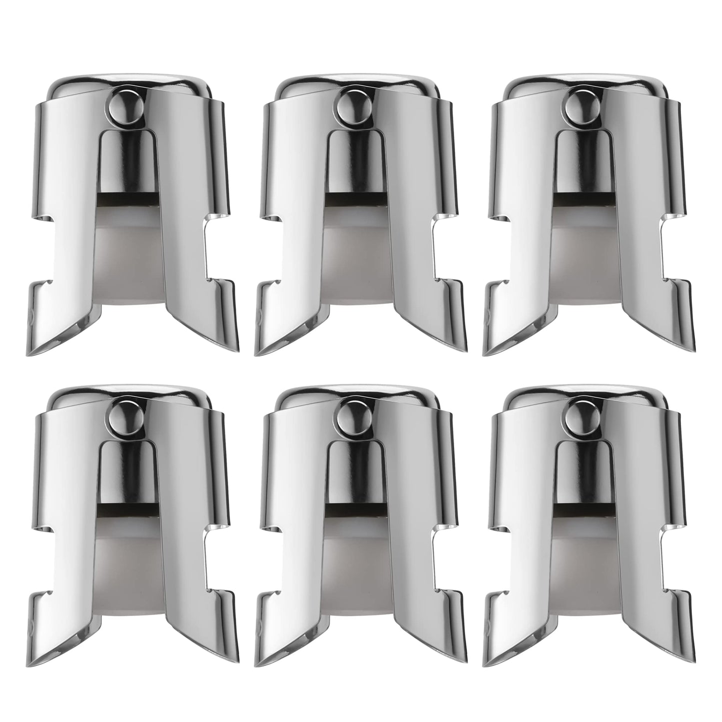 OUWO Champagne Stopper 6 Pack Stainless Steel Champagne Save with Food Grade Silicone, Leak-Proof Bubble Retaining Saver, Suitable for Champagne Prosecco Cava and Sparkling (Silver)