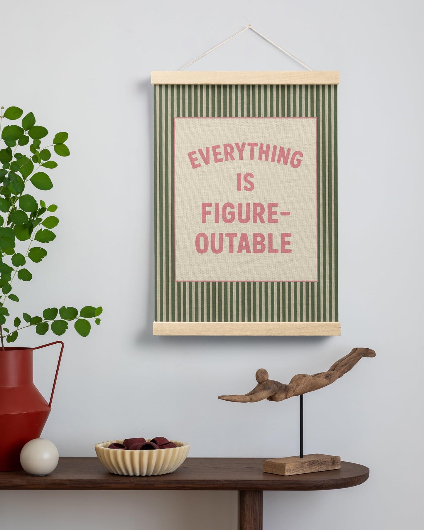 FGFK Everything Is Figureoutable Positive Affirmations Wall Art Poster Hanger Frame, Retro Pink and Green Inspirational Canvas Prints Framed Wall Decor for Office Classroom Home Bedroom, 12x16 Inch