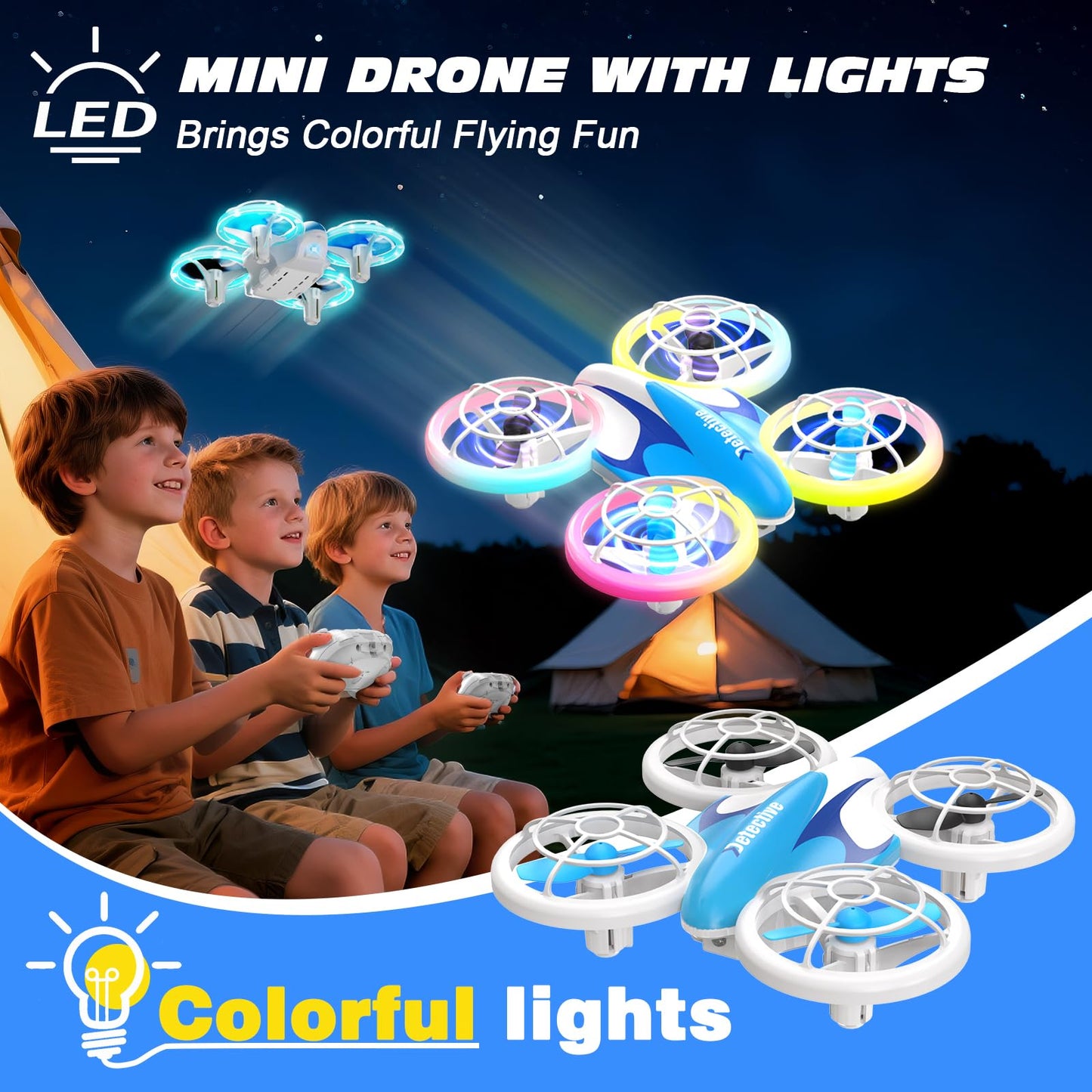 BlueFire Mini Drone for Kids Ages 6+, RC Drone with Fancy LED Light Show, 360° Flips, Altitude Hold, One-Key Take Off/Landing, 2 Speed Modes, Propeller Protection, Indoor Outdoor Toy Gift for Boys & Girls
