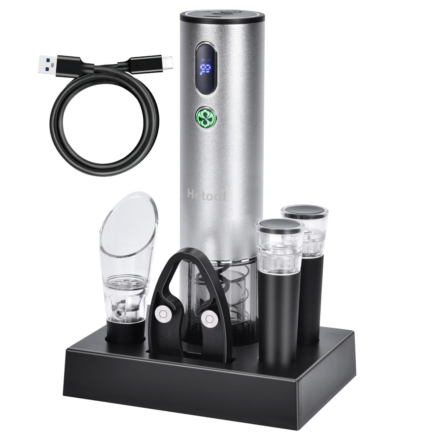 Electric Wine Opener with Wine Accessories -Rechargeable Wine Bottle Opener Set with Base, Wine Aerator, Foil Cutter and Wine Stoppers- Perfect Wine Gifts for Wine Lovers