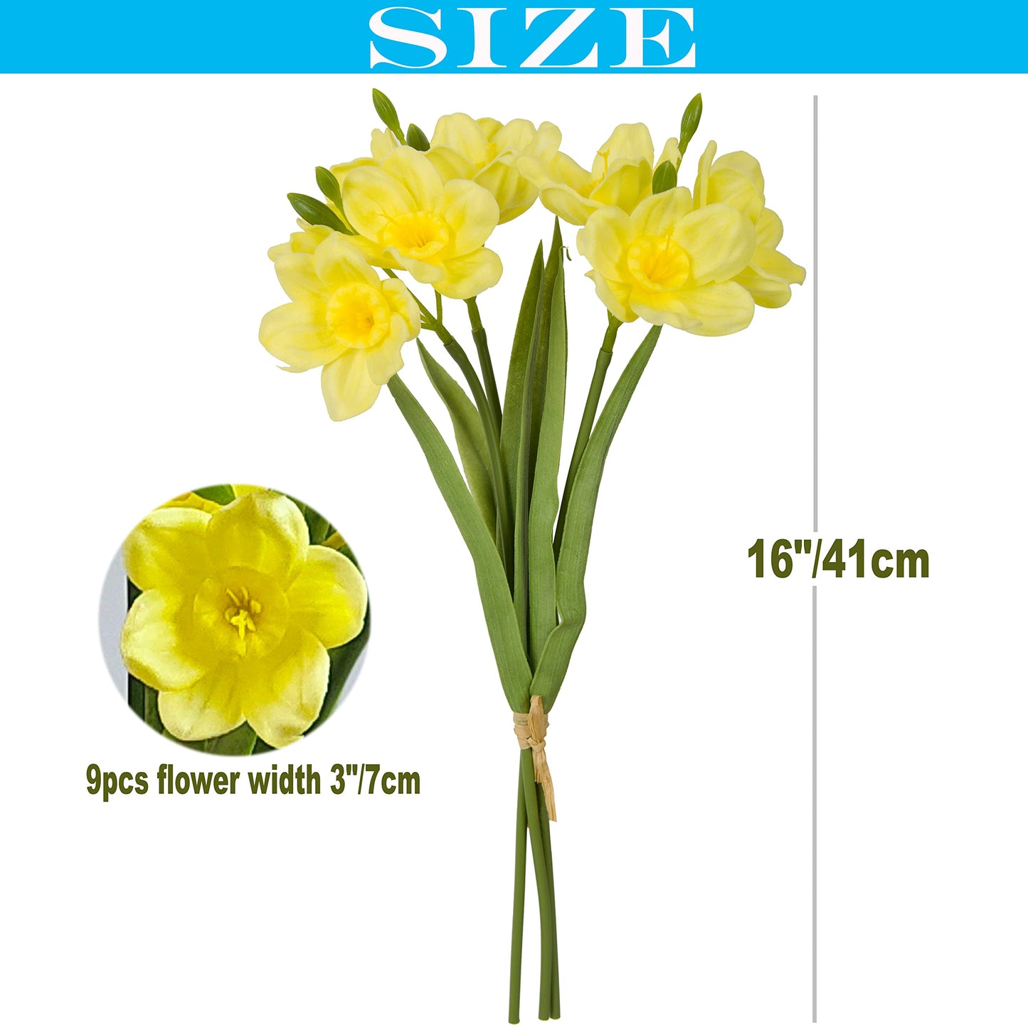 cn-Knight 2pcs Artificial Daffodil Bundles,16 Inch Faux Daffodil Stems with 18pcs Latex Fake Flowers,Premium Artificial Flowers for Home Decor Centerpiece DIY Wedding Bouquet Supply,Yellow