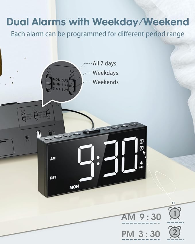 Vibrating Alarm Clock with Bed Shaker for Heavy Sleepers, 3-level Vibration
