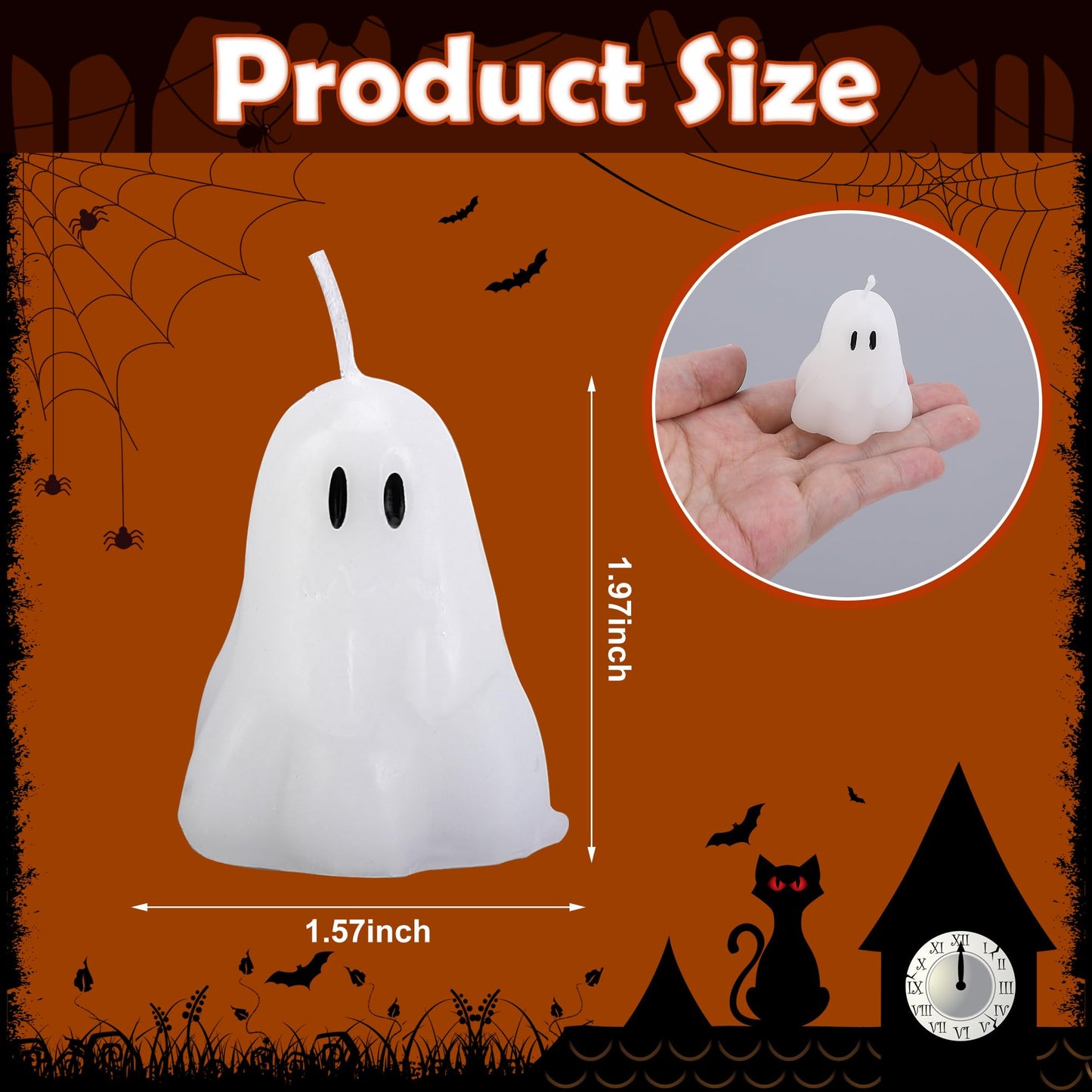 EBaokuup 20 PCS 2'' X 1.6'' Halloween Ghost Candles, Ghost Shaped Decor Candles, Fun Face Spooky Burning Candle for Halloween Party Home and Table Decorations