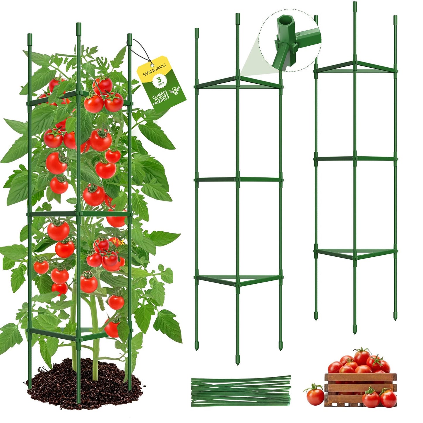 MQHUAYU 3 Pack Tomato Cages for Garden,Up to 51.2Inch Tomato Cage Trellis-Upgraded Hexagon Connector,Heavy Duty Adjustable Tomato Stake Support for Raised Garden Bed