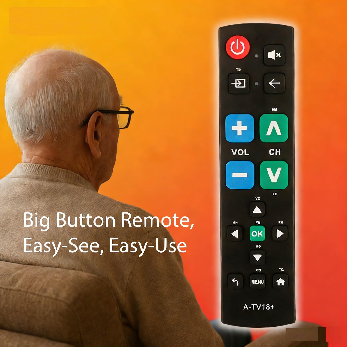 Big Button Universal TV Remote Simple Easy to Use, Great for Seniors, Works with Major TV Brands