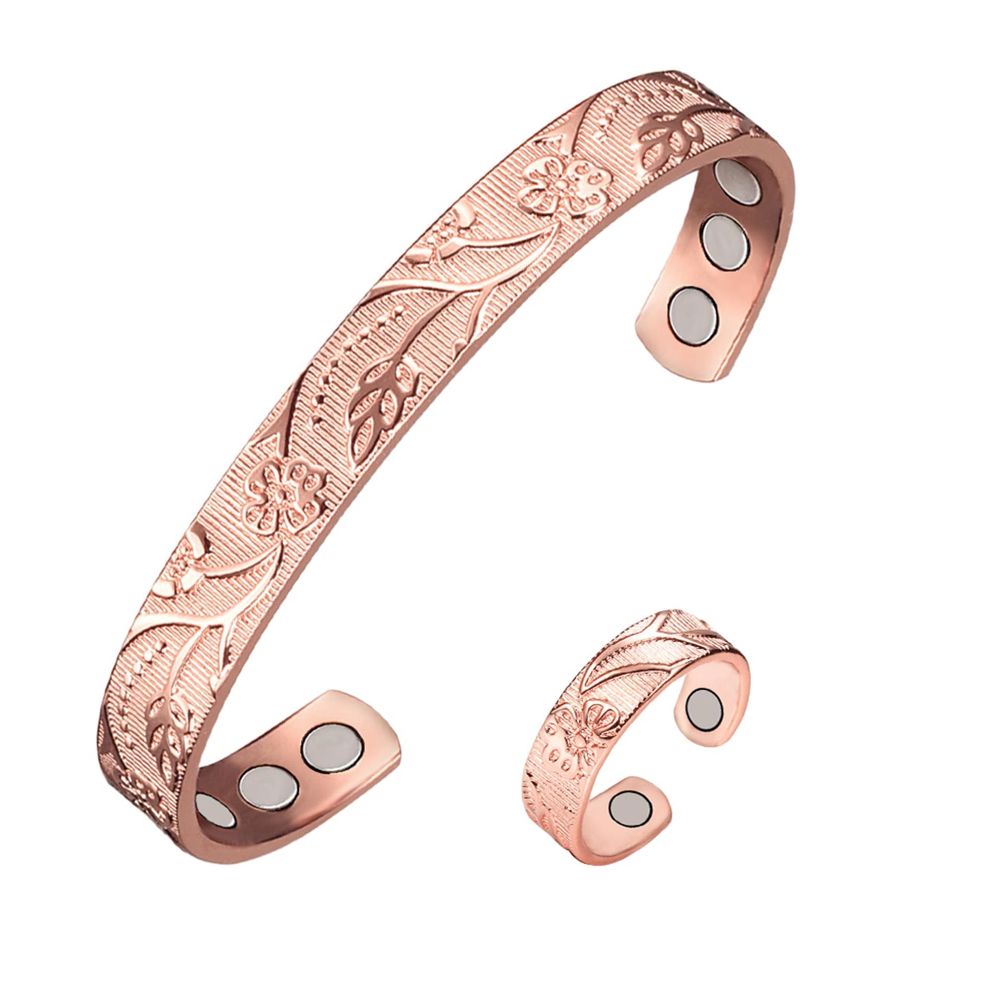 EnerCoppeX Pure Copper Magnetic Ring & Bracelet for Women, Adjustable Size, Jewelry (Bracelet*1+Ring*1)