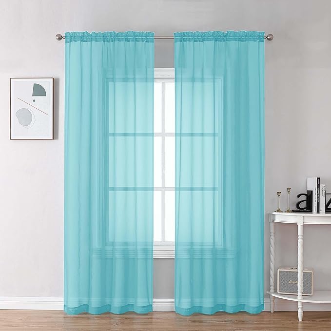 Chyhomenyc Aqua Sheer Curtains 84 Inches Long 2 Panels Set, Light Filtering Soft Airy Window Curtains, Rod Pocket for Living Room Bedroom Window Drapes, 42Wx84L Inch, 2PCS
