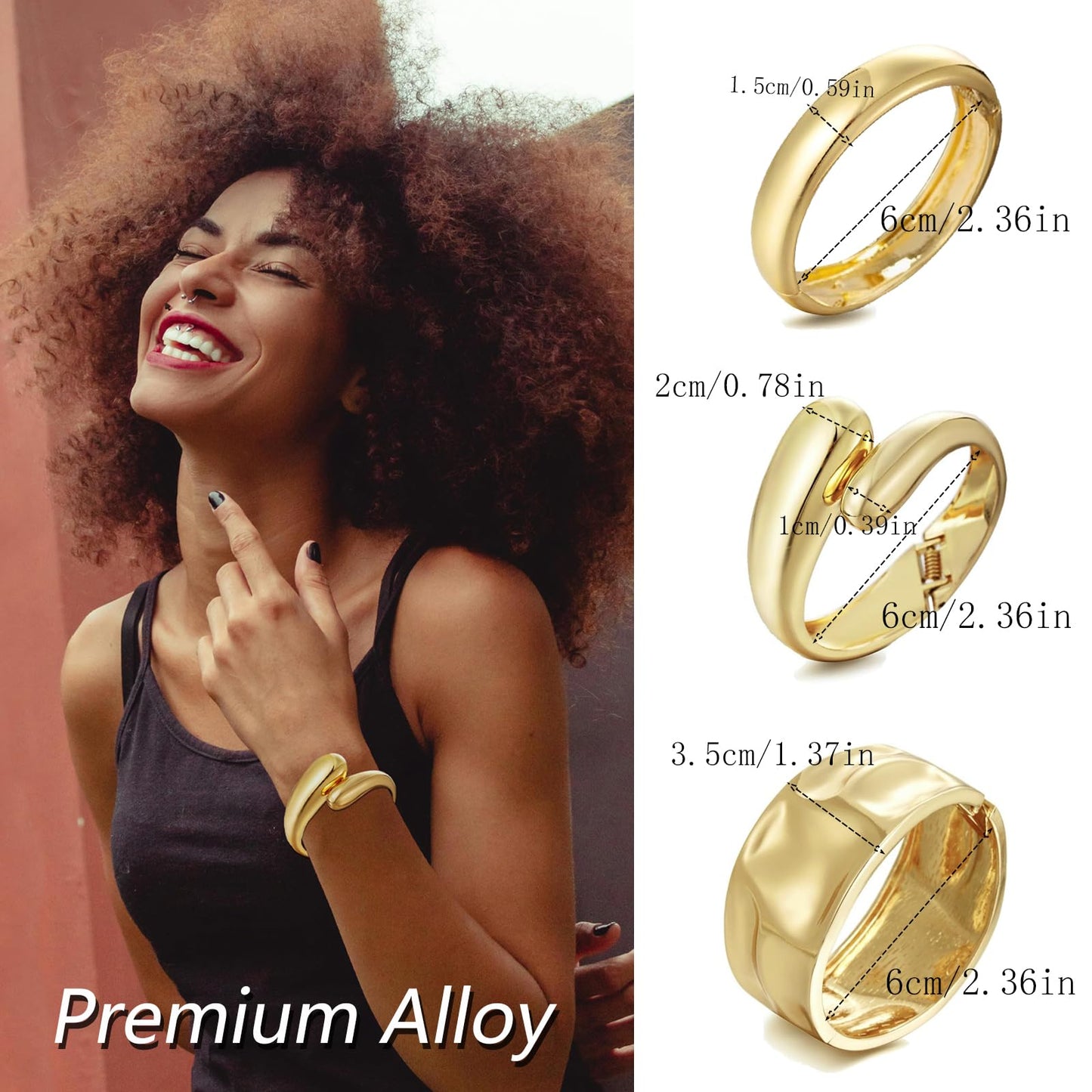 Moickoko Chunky Bangle Bracelets for Women,14k Gold Plated Dainty Cuff Stackable Bangles Set,Trendy Statement Cuff Bracelet Fashion Jewelry