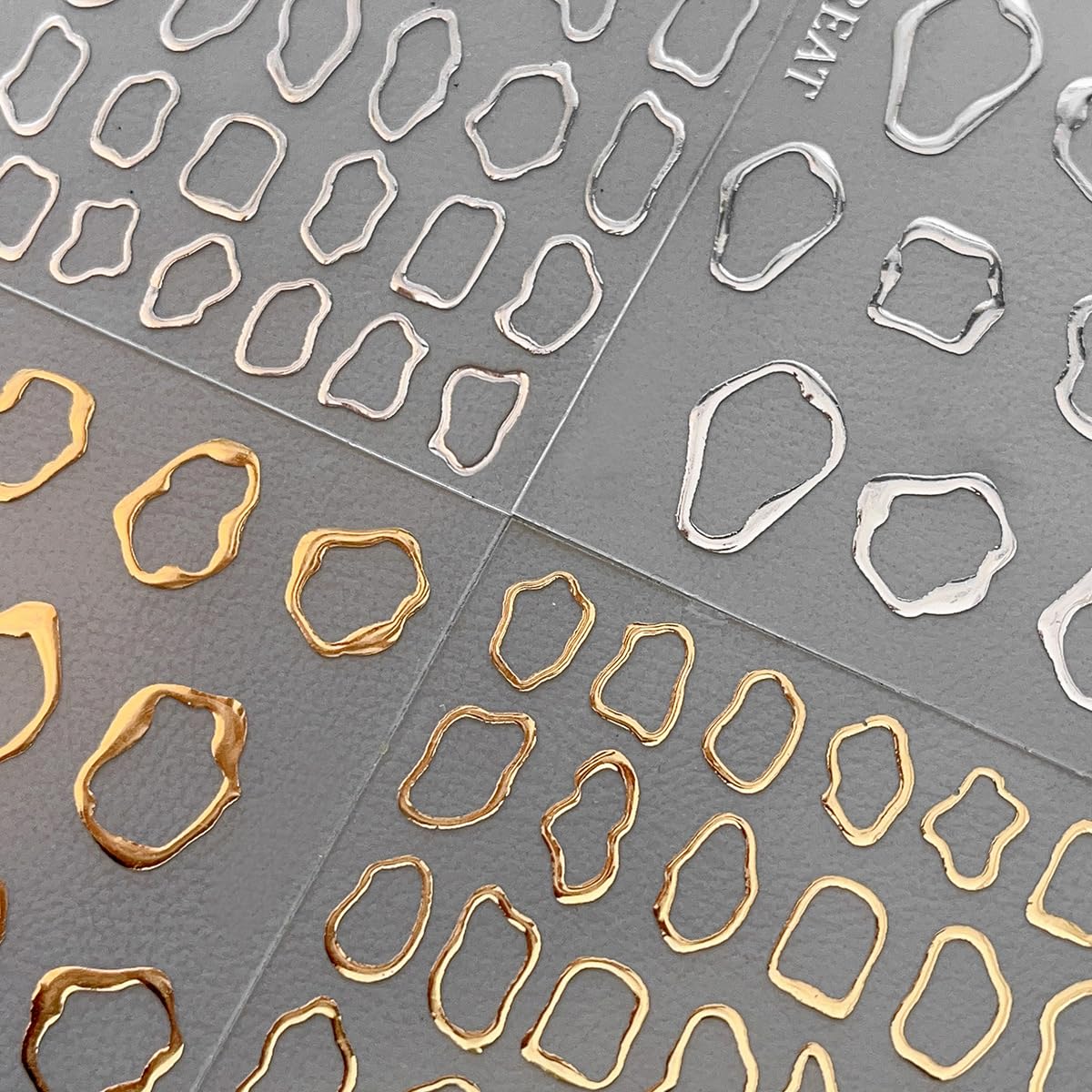 5D Embossed Metal Nail Art Stickers, 4Sheets Gold Silver Irregular Geometric Lines Frames Nail Sticker Hollow Circle Designs Nail Decals for Women Self Adhesive Nails Manicure Accessories