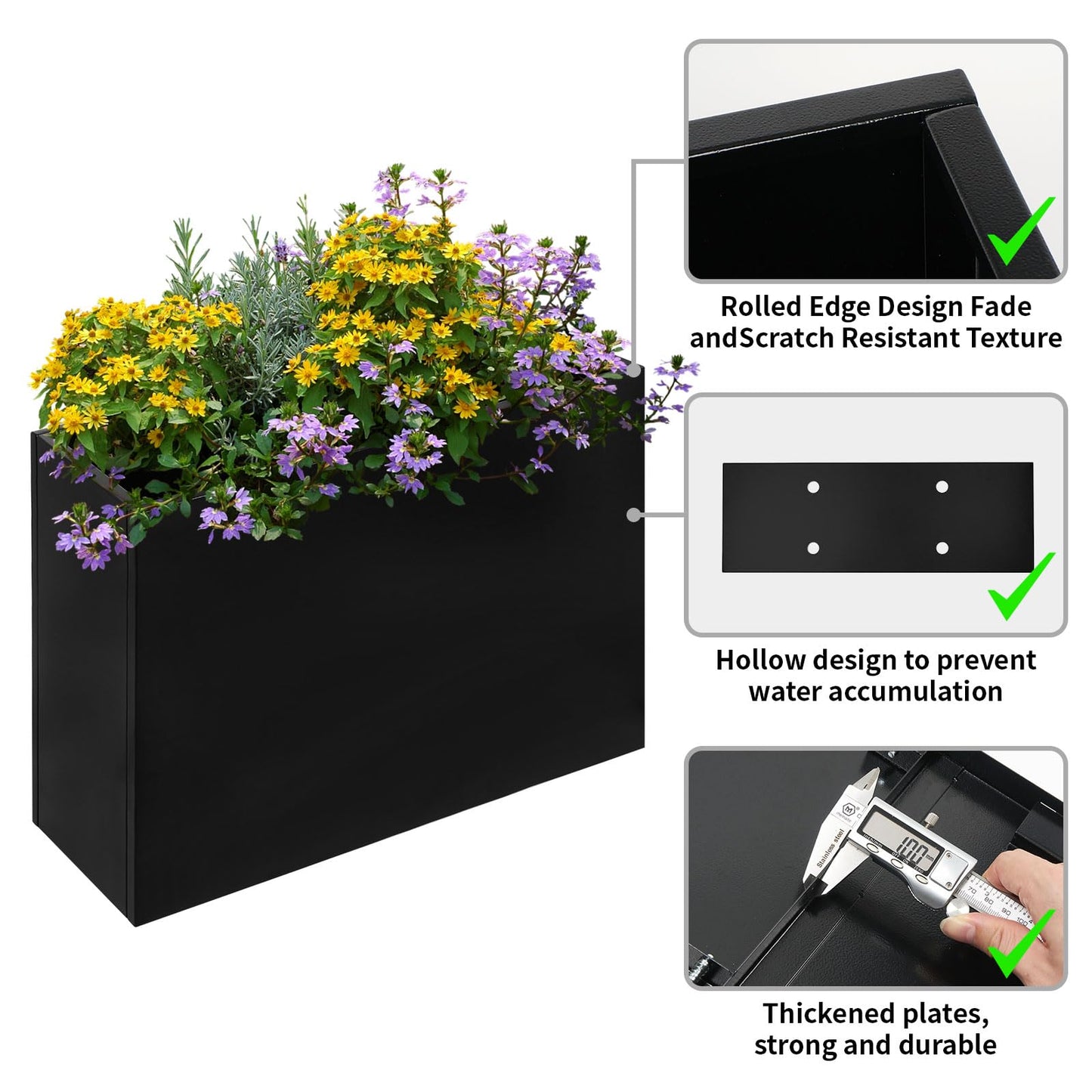 Yaghpy Tall Rectangle Planter 38 L x 12" W x 30" H Black Metal Large Planter Boxes Outdoor Pots,Flowers Pot Garden Porch Patio Privacy
