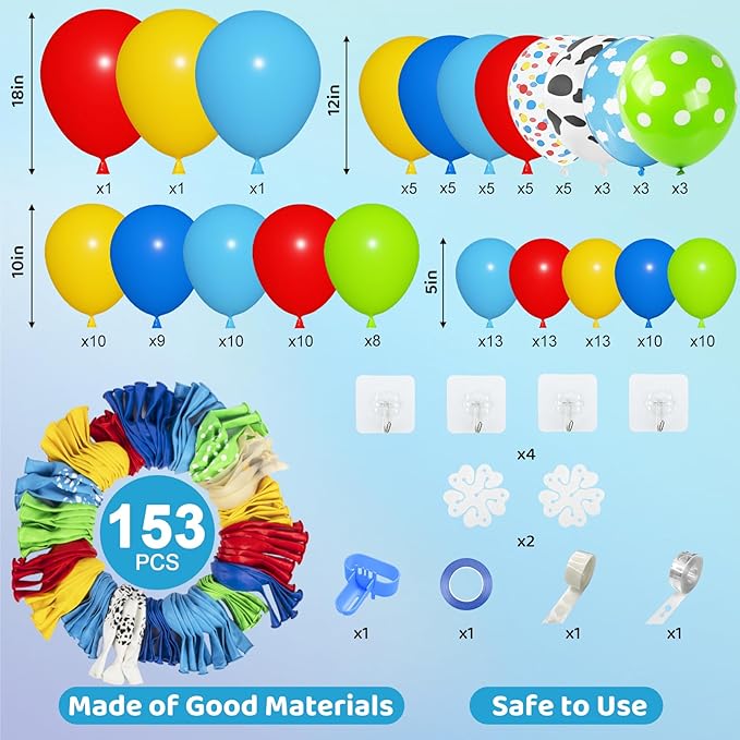 Amandir 152-Piece Blue, Red & Yellow Balloon Arch Kit