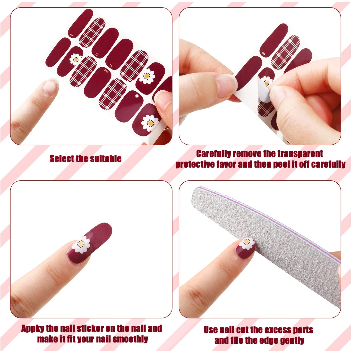 Maitys 560 Pieces 40 Sheets Full Wrap Nail Stickers Nail Polish Strips Decals Self Adhesive Gel Fingernail Strips Art Decals with File for Women DIY Craft Decorations(Flower Style)