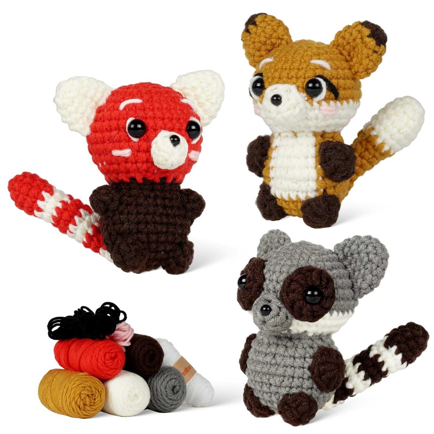 MOREJMTT Crochet Kit for Beginners, Crochet Animal Kits,Crocheting Kit for Starters with Step-by-Step Video Tutorials, Knitting kit (3Pack Forest Animals)