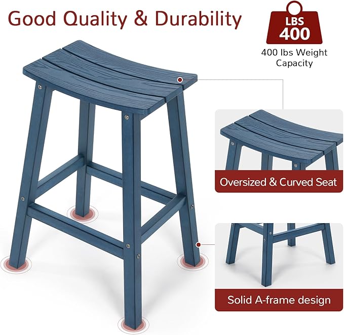 Stoog All-Weather Patio Bar Set, 3-Pieces Outdoor Bar Table and Stools Set, Counter Height Bar Stools Set of 2, Low Maintenance, for Backyard, Garden, Balcony, and Deck, Blue