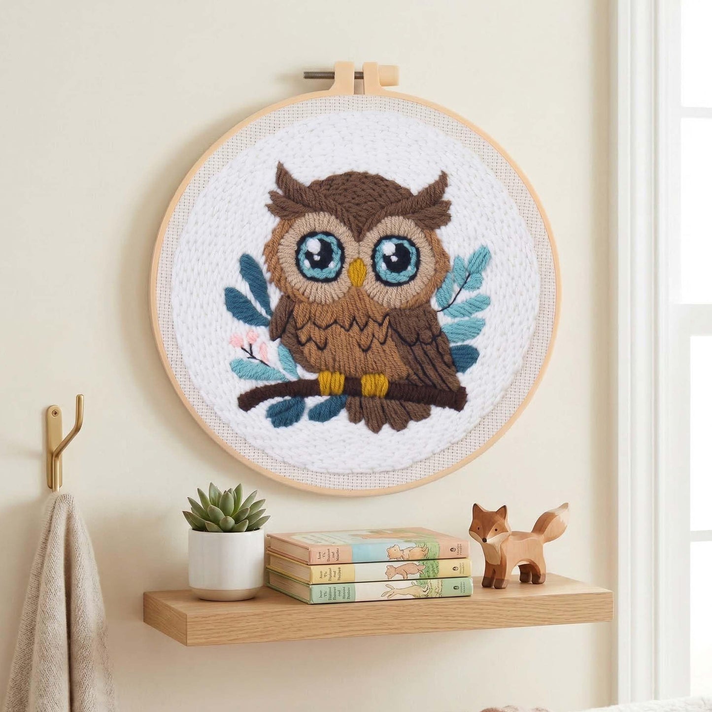 Harimau Punch Needle Kit Owl Pattern,1Pc Embroidery Hoop, Essential Punch Needle Supplies,Ideal Punch Art for Beginners,DIY Adults Embroidery, Video Teaching