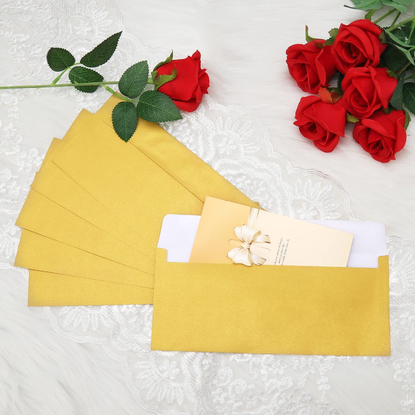 100 Pack Gold Metallic #10 Business Envelopes 4-1/8 x 9-1/2 in Square Flap Mailing Envelopes for Office, Business Letterhead, Invoices, Personal Mailing, Letters, Unique Invitations & Announcements