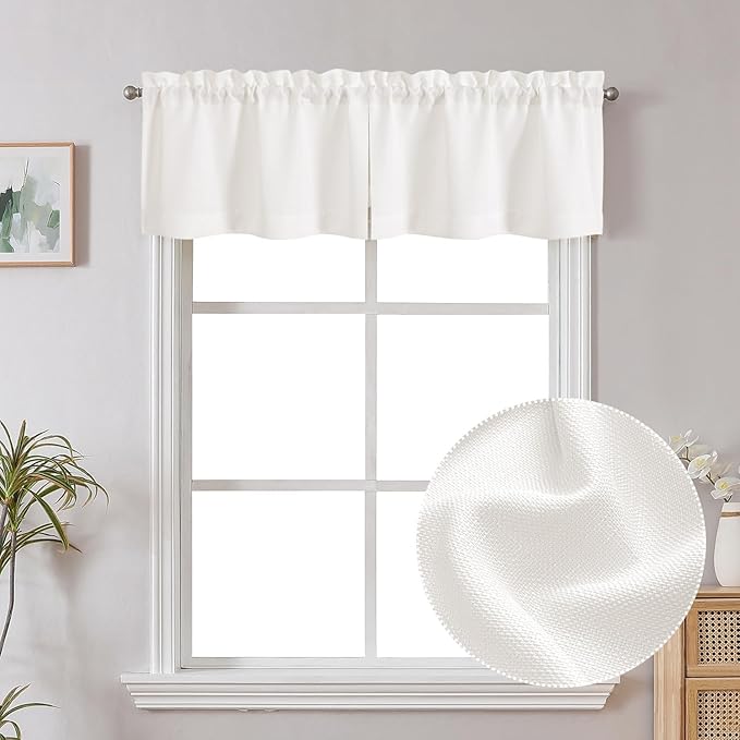 Chyhomenyc Valance for Windows, Faux Linen Slub Textured Small Valance for Kitchen Bathroom Basement, Yellowish Short Top Window Curtains for Bedroom, 30Wx14L inch, 2 Piece, Cream???prev. Ivory???