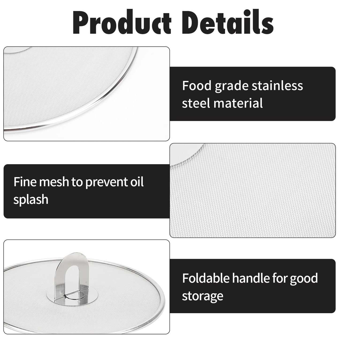 MOAMUN 4PCS Splatter Screen for Frying Pan, Stainless Steel Grease Splatter Guard, Hot Oil Splatter Screen with Foldable Knob, Ultra-Fine Mesh No Burns Keeps Kitchen Clean(8", 10", 11.5", 13")