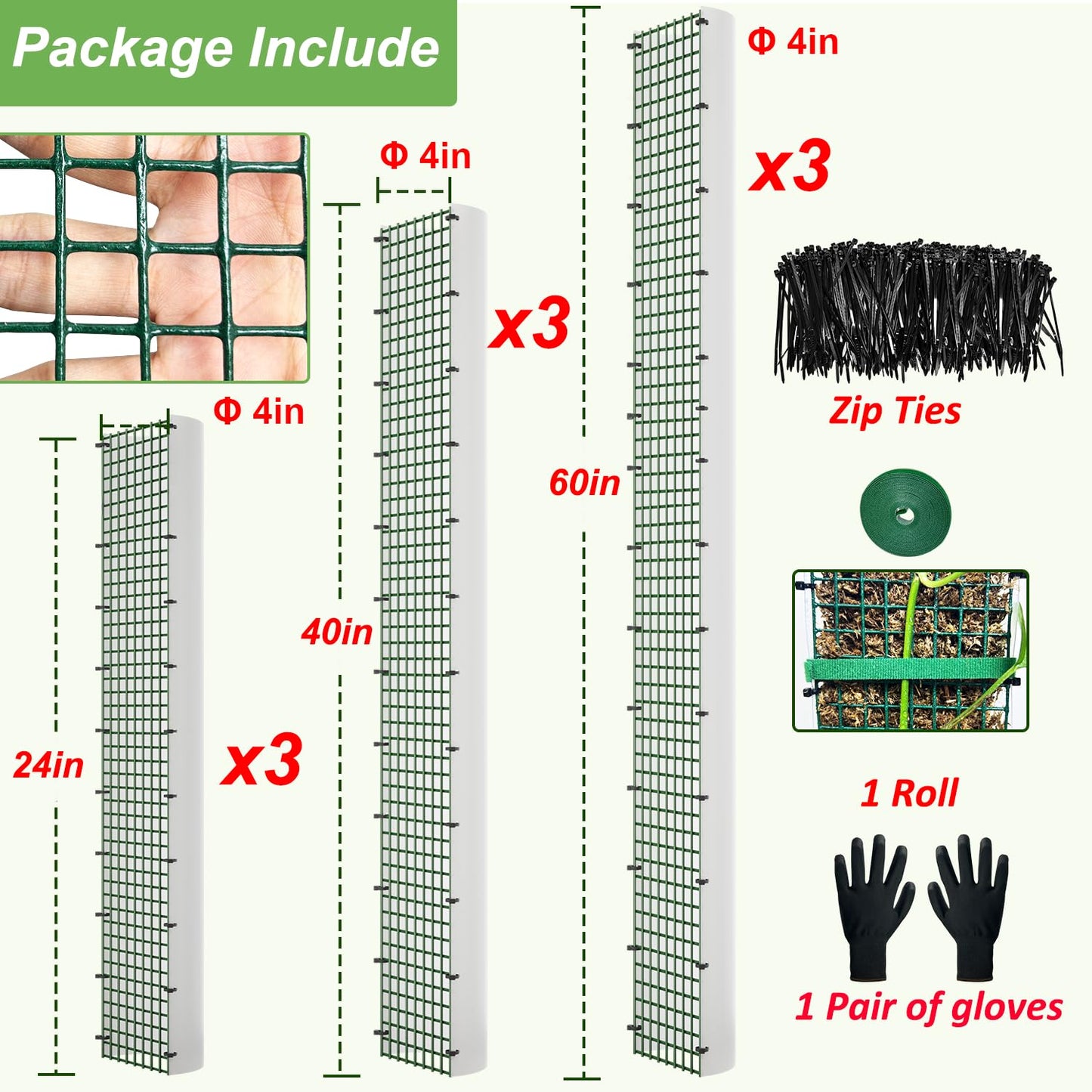 60"/40"/24" Metal Moss Pole, D Shape Sphagnum Moss Pole, Moss Poles for Climbing Plants, Monstera, Indoor Climbing Plants (3 Each of 60" 40" 24")