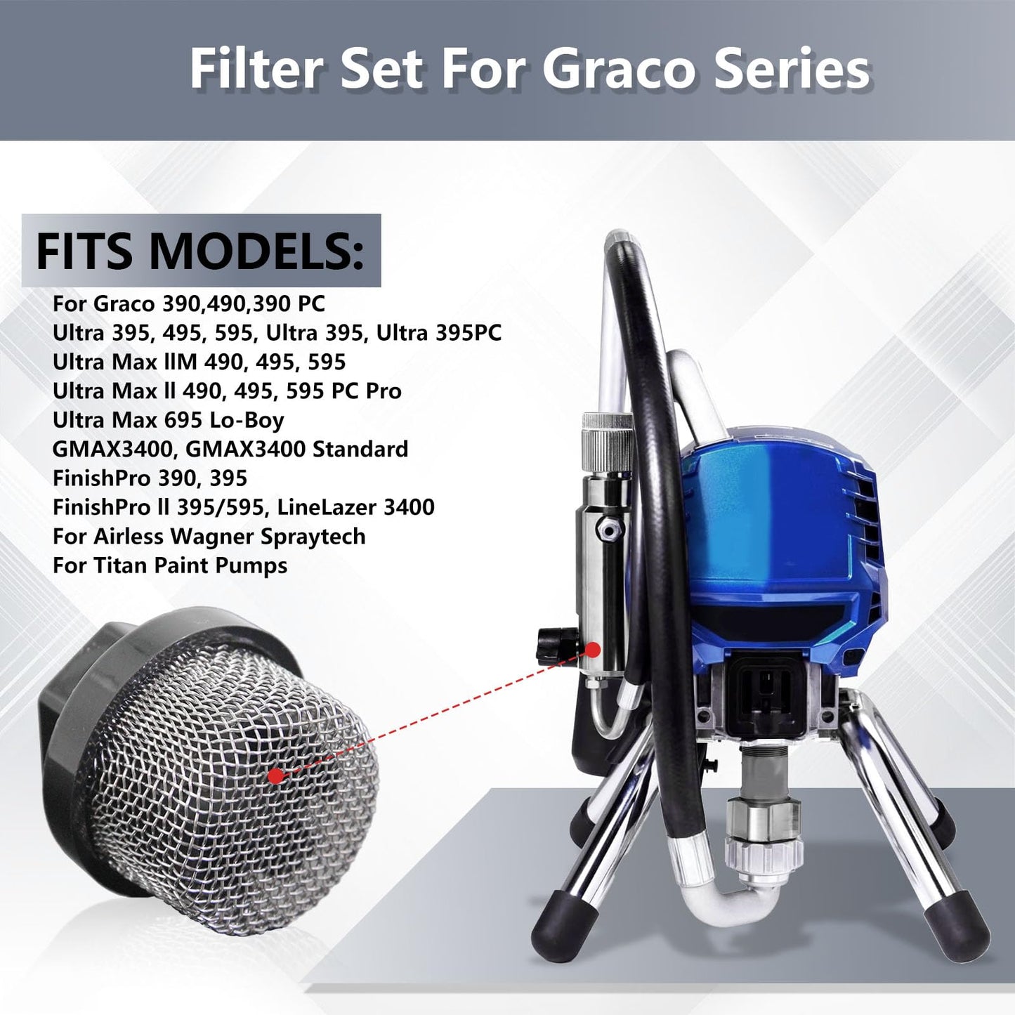 246385 Hose Inlet Strainer Filter Inlet Suction Strainer Mesh Filter for Graco 495 Ultra 395 390 Airless, for Wagner Spraytech Titan Paint Pumps (6 Packs)