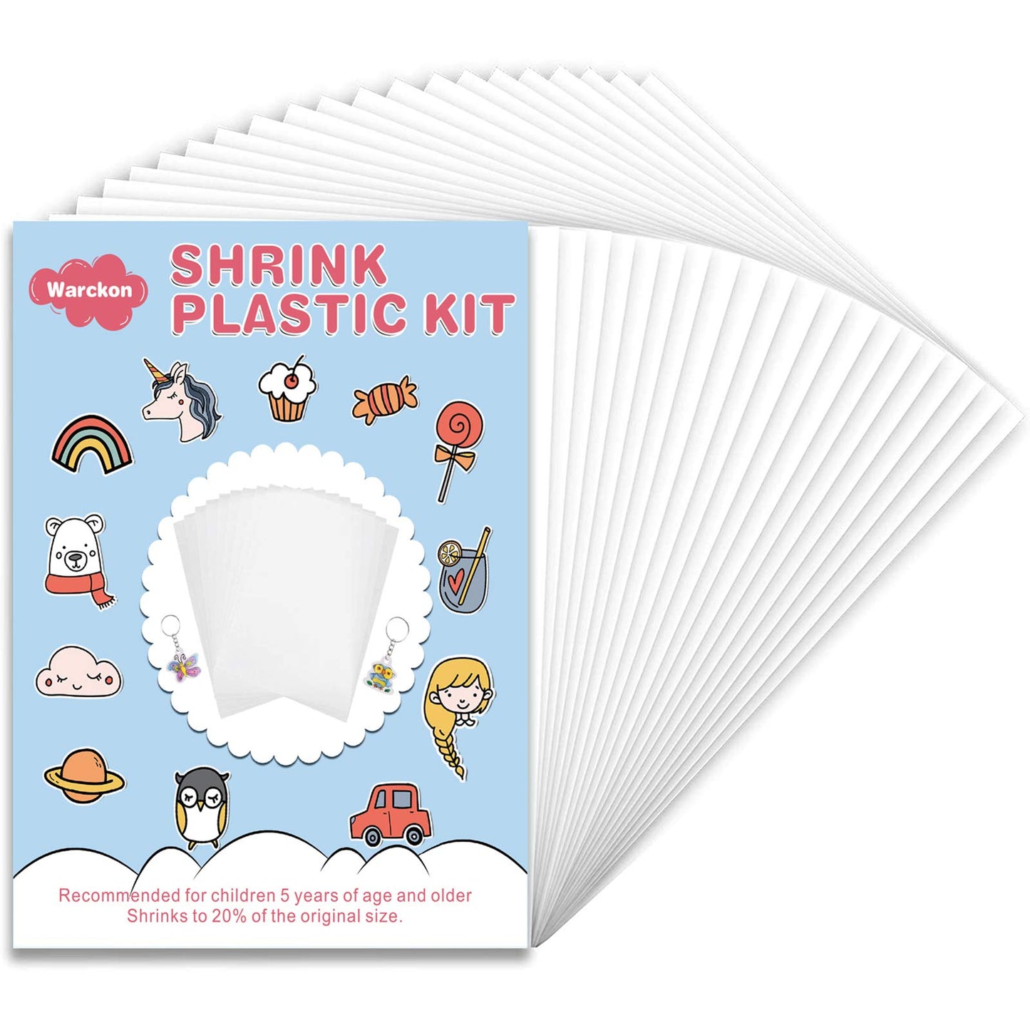 Warckon 30 Pieces Shrink Plastic Sheets, Shrink Art Paper Shrink Film Sheets Frosted for Kids Creative Craft, Create Your Own Earrings, Necklace, Keychains(A5 Size)