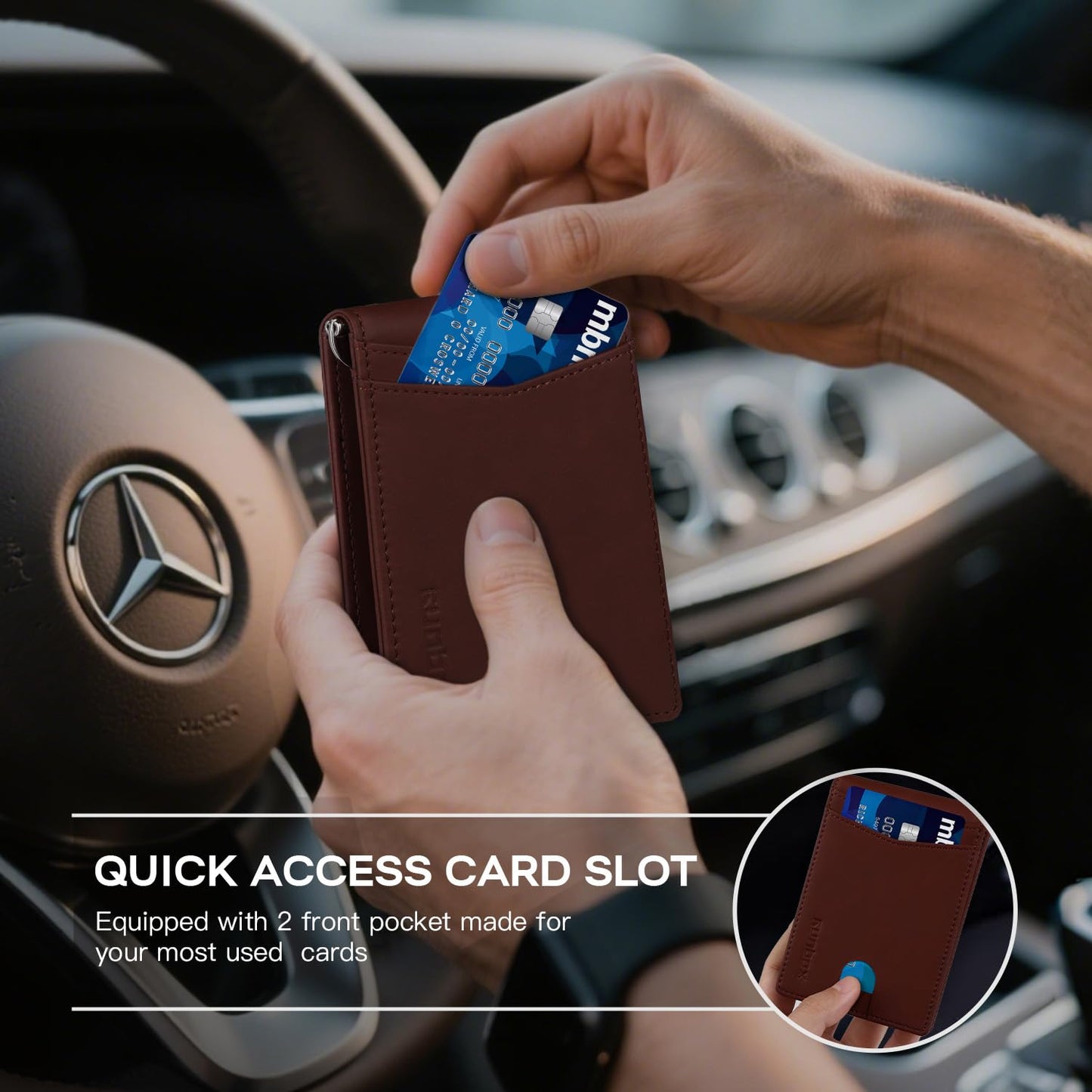 Slim Money Clip Wallets for Men RFID Blocking 8 Card Holder Minimalist Small Thin Carbon Leather Bifold Mens Front Pocket Wallet Gift Box(Canyon Red)