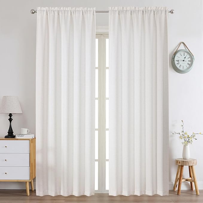 Chyhomenyc Natural Curtains 96 Inch Length 2 Panels Set, Faux Linen Textured Semi Light Filtering Soft Airy Farmhouse Window Curtain Drapes for Living Room Bedroom, 50Wx96L