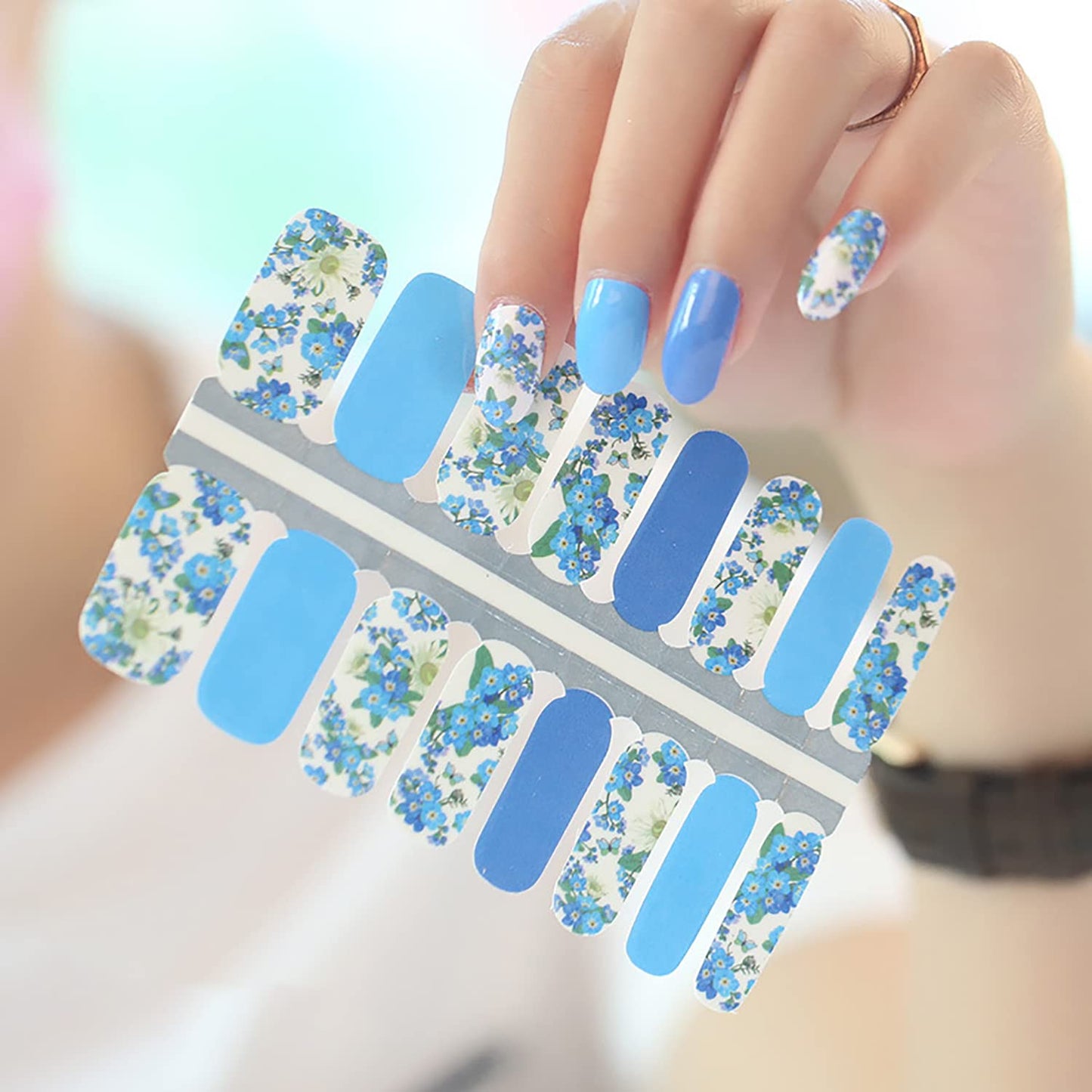DANNEASY Thicker Nail Polish Strips Flowers Series, 5 Sheets Nail Stickers for Women, Adults, Light Color, Floral Style, Nail Art Stickers and Decals, Self-Adhesive, Single Use
