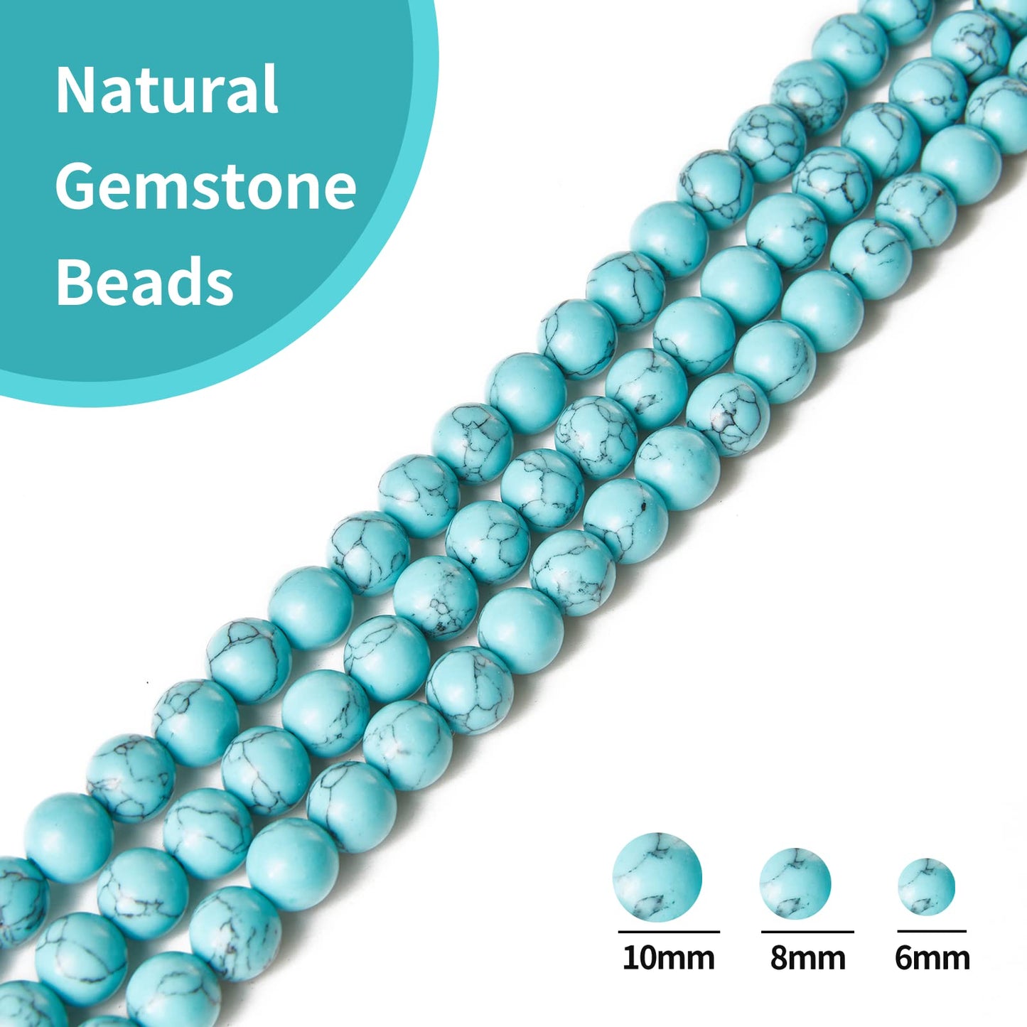 35pcs 10mm Natural Blue Turquoise Beads Gemstone Beads Round Loose Beads for Jewelry Making