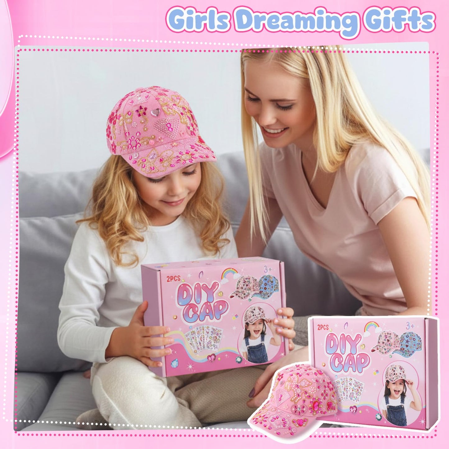 Zhamate DIY Baseball Cap Craft Kit for Girls, Kids Crafts with Stickers, Creative DIY Hat for Ages 6–12, Birthday Easter Gift Activity Set