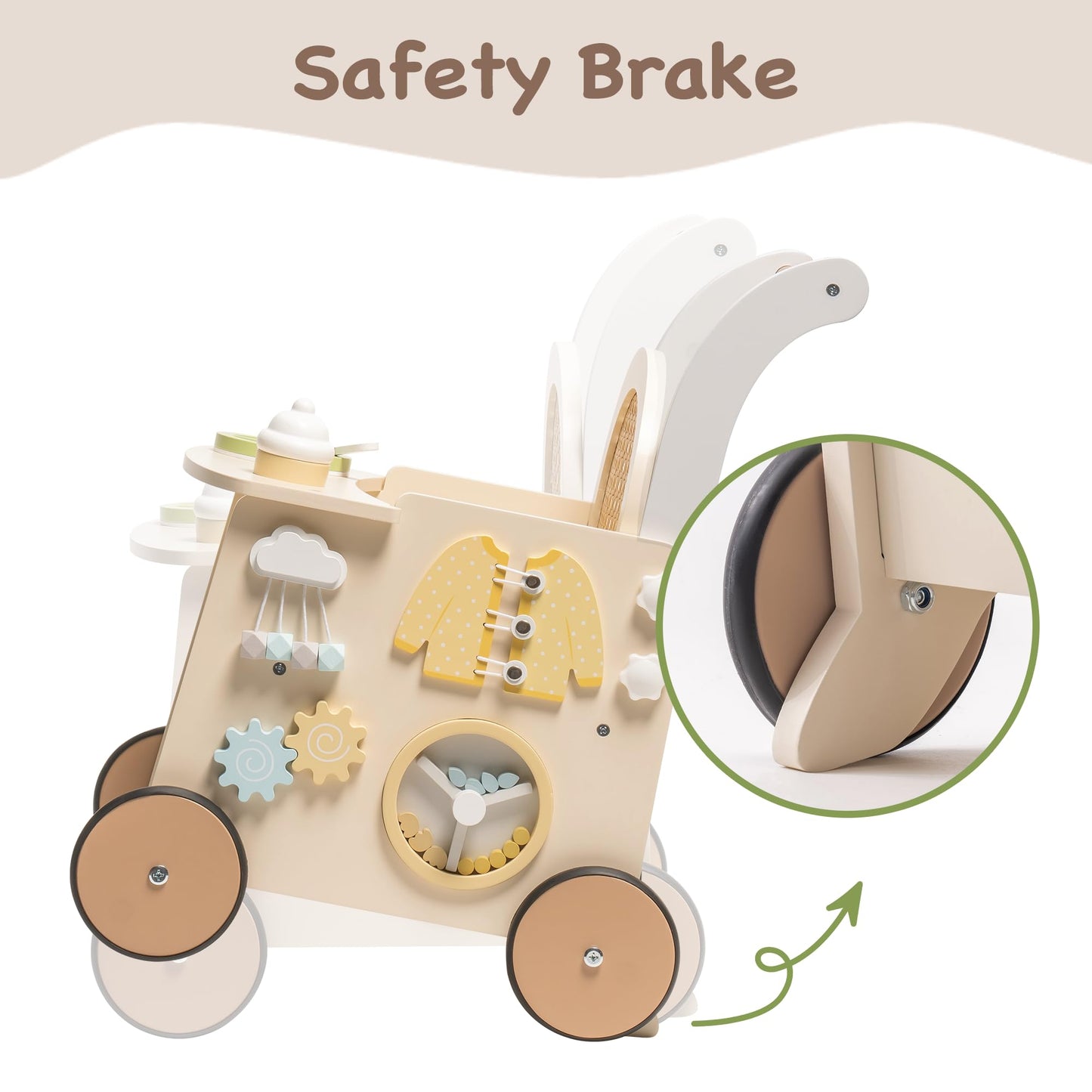 ROBOTIME Wooden Baby Walker, Baby Push Walker, Baby Activity Center Toys - Toddler Walking Activity Center Push Toys with Safety Brake, Baby Walker for Motor Skills (Rattan Doll Walker)