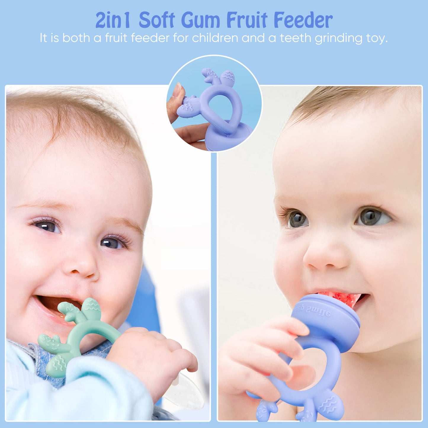 Baby Solids/Frozen Fruit Feeder Pacifier, Infant Teether Toy 4M+, BPA-Free Silicone Pouch & Nipple, Safely Introduce Solids, Teething Relief, 2-Pack