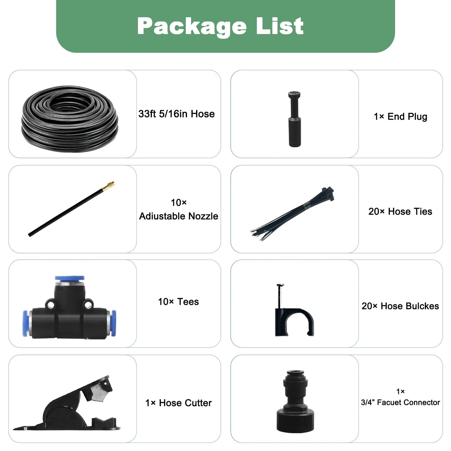 Quibbay 360° Adjustable Drip Irrigation System Kit, 32.8FT Automatic Garden Watering System with 10 Copper Nozzles, Atomizing Misting Watering System with 360° Bending Dropper for Plant Lawn Patio
