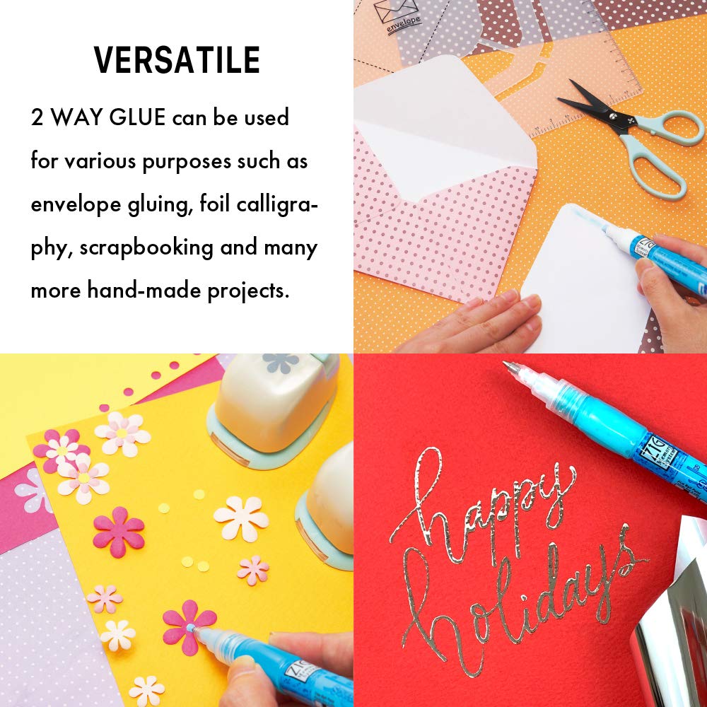 Kuretake Zig 2 Way Glue Pen 3 Variety Set, Adhesive for Professional,Artists, Crafting, Scrapbooking, Gift Card, Made in Japan