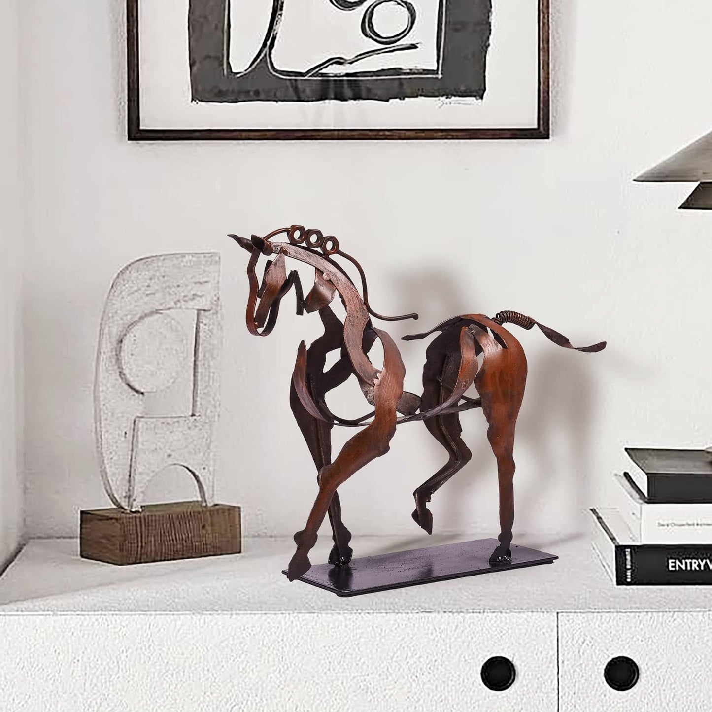 SunBlogs Art Handmade Horse Statue - Unique Rustic Decor for Office & Home - Hand-Painted Metal Sculpture - Perfect Handicraft Gift for Horse Lovers (Brown)